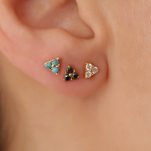 20G/18G/16G G23 titanium Push Pin triangle CZ Labret Stud, Threadless Blue Opal stone Flat Back Earring • Black CZ Tragus Stud, Helix Stud