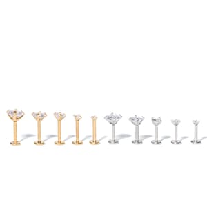 Titanium Threadless Flatback 2mm–6mm CZ Labret Stud/20G/18G/16G Push In Flat Back Nose Tragus, Helix, Conch, Cartilage Earring, Men' Earring