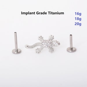 20G/18G/16G Titanium push pin Gecko Lizard Labret Stud, Flat Back Threadless Tragus, Helix, Nose, Cartilage earring, best friend gift