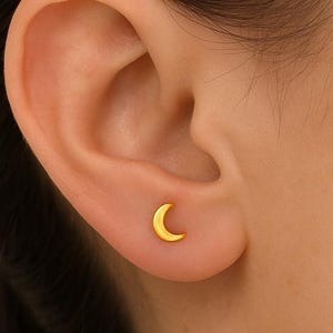 Pendiente de titanio de 16/18/20 g con forma de media luna y forma de concha, sin rosca, con parte trasera plana, para hélix, trago y cartílago, piercing minimalista para la nariz.
