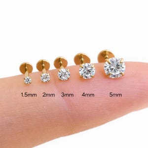 20G/18G/16G Titanium Push Pin 2mm-6mm CZ Labret Stud • Threadless Flat Back Nose Stud, Tragus, Helix, Conch, Cartilage Earring, Body Jewelry