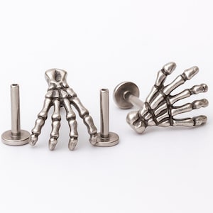 16g/18g/20g Flat back Titanium Skeleton Hand, Bone Hands threadless tragus labret stud, cartilage stud, conch earrings, minimalist piercing