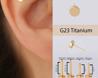 16G/18G/20G • Titanium Flat Disc Threadless Push Pin Labret Stud • Tiny Dot Cartilage earring • Flat Back Tragus stud Earrings, minimalist