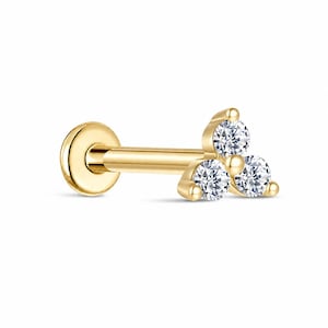 Trinity CZ Three Stone Flat Back Earring, Titanium Threadless Labret Piercing