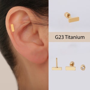 16G Surgical Steel double sided Geometric Bar Stud Earrings - Tiny Tragus, Conch, Lobe, Cartilage, Minimalist, Screw Back tiny Stud Earring