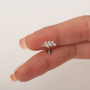 16g 18G 20G Titanium Leaf Flat Back Push Pin cartilage earring, tragus earring helix earring cubic zirconia conch piercing