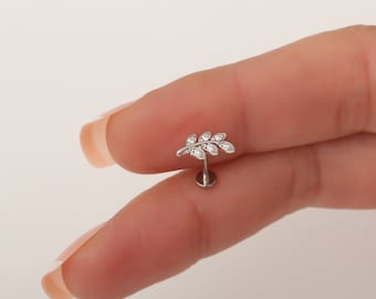 16g 18G 20G Titanium Leaf Flat Back Push Pin cartilage earring, tragus earring helix earring cubic zirconia conch piercing