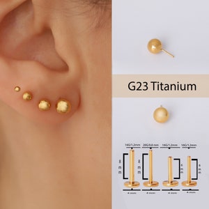 16G/18G/20G Titanium Gold & Silver Push in tiny Ball Labret Stud Earring, Flat Back dot, Tragus, Conch, Cartilage, Helix Earring, Nose Stud