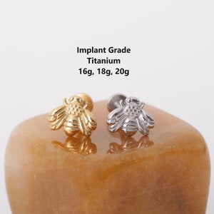 16G/18G/20G Titanium Flat back Push In Gold Silver Bee Labret Stud, Threadless Tragus, Helix, Cartilage, Conch Sleep earring, Nose stud