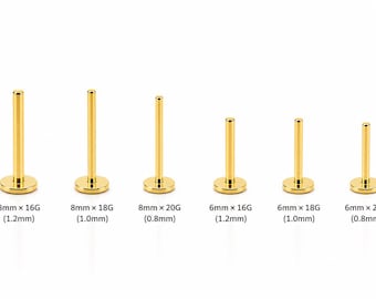 ASTM F136 Titanium Threadless Replacement Post, Flat Back Labret Bar, Push-In Back, 16G 18G 20G, 5mm 6mm 8mm