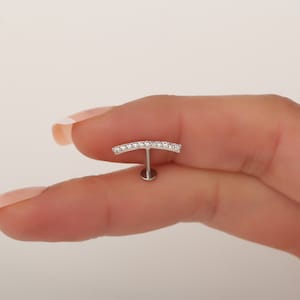 16g, 18g, 20g titanium push in ear Climber, Gold Silver flat back threadless dainty tragus, Helix, Cartilage Earring, minimalist ear crawler