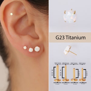 23G Implant Grade Titanium flat back Opal Labret Stud earring, 2mm/3mm/4mm/5mm threadless Labret 20g 18g 16g minimalist nap earring