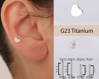 Boucles d’oreilles Titanium Heart Stud sans fil 20G/18G/16G, push flatback hypoallergénique dans Heart Studs, boucles d’oreilles minimalistes, cadeau pour elle