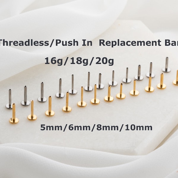 20g/18g/16g Implant Grade Titanium Threadless Labret Bar Replacement 5mm/6mm/7mm/8mm/10mm. Threadless Post, Tragus Push Pin Labret backing