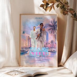Op Miami Vice (tv-serie) geïnspireerde poster | Digitale download | Retro neonkunst aan de muur uit de jaren 80 | Afdrukbaar televisiedecor
