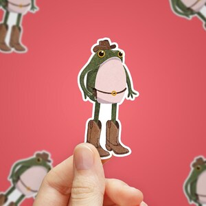 Cowboy Frog Sticker | Cute Waterproof Vinyl Decal for Laptops, Water Bottles, Phone Cases | Dishwasher-Safe | Funny | Amphibian