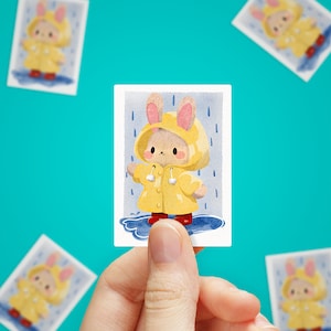 Rainy Day Bunny Sticker | Cute Waterproof Vinyl Decal for Laptops, Water Bottles, Phone Cases | Scratch-Resistant & Dishwasher-Safe |