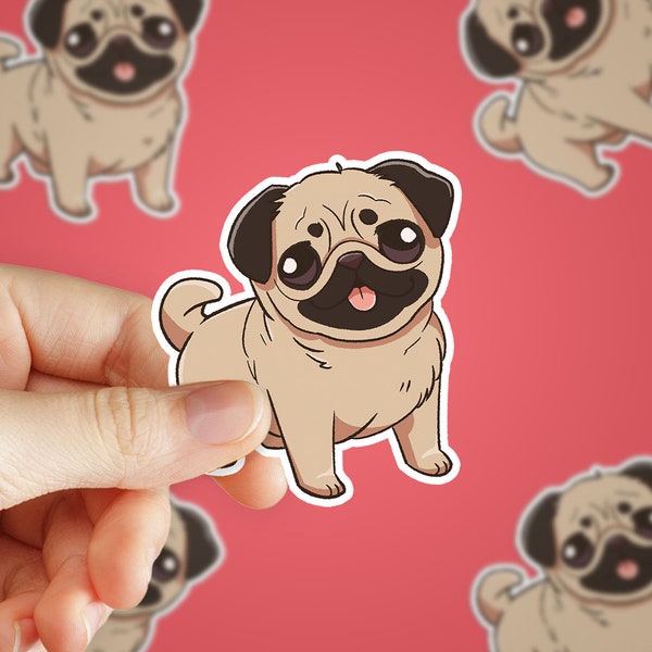 Pug Sticker, Cute | Cute Waterproof Vinyl Dog Decal for Laptops, Water Bottles, Phone Cases | Scratch-Resistant & Dishwasher-Safe |