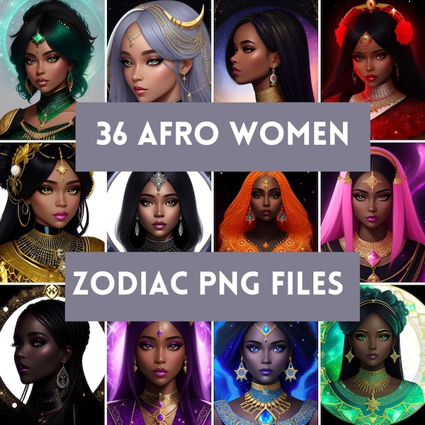 Afro Woman Zodiac PNG black girl Zodiac clipart zodiac canva template 36 zodiac African American png black girl zodiac signs