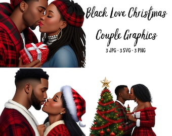 Gráfico de casal de Natal com amor negro: arte afro natalina (PNG, SVG, JPG)