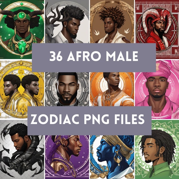 African American Zodiac PNG, Afro American Male Zodiac, 36 Graphics, Black Man Astrology, Afrocentric Horoscope