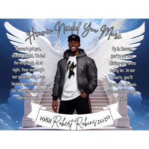 Heaven Needed You More Funeral Card Template Memorial Poem PNG Customize with Pictures and Names Remembrance Poster Poem Background Template