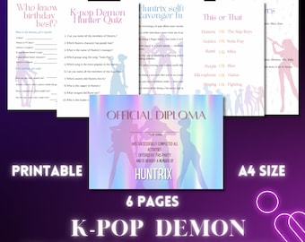 Kpop demon hunter birthday activity bundle for kid party game prize for friends and family children unique idea for demon hunter theme