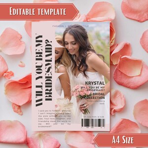 Modèle modifiable de proposition de demoiselle d'honneur dans le magazine pastel pour mariage demoiselle d'honneur, invitation à la couverture d'un magazine pour femme