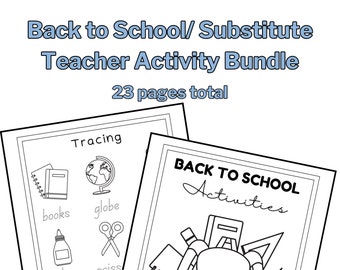 Back to School/ Substitute Teacher Activity Bundle  | Printable Worksheets | Homeschool |  Fine Motor | 23 Pages