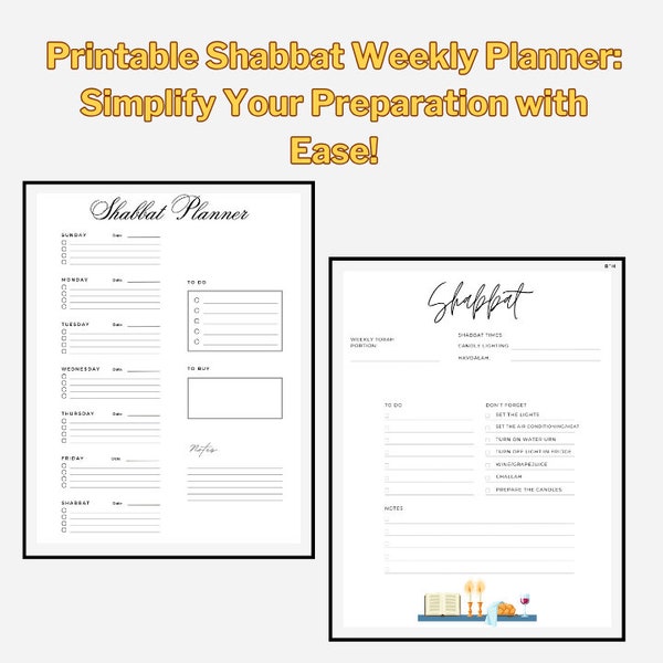 Shabbat Weekly Planner: Simplify Your Preparation with Ease!  | Printable Worksheets