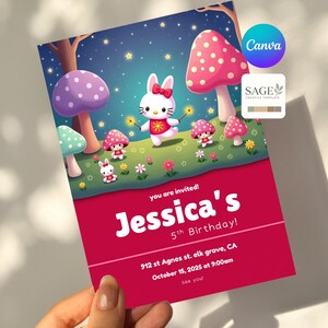 Convite de aniversário de coelho: modelo editável para festa infantil (download digital)