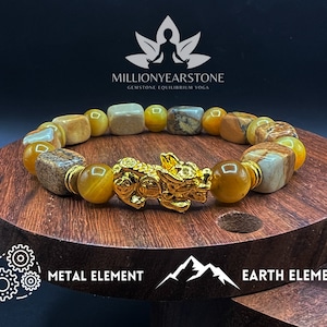 Golden Tiger Eye Pixiu Bracelet: 24k Gold Filled Charm, Feng Shui Jewelry