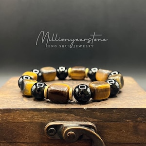 Tiger's Eye & Black Obsidian Bracelet: Handmade Feng Shui Jewelry