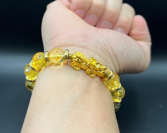 Natuurlijke citrien-bixie-armband: 10 mm kralen, 24-karaats gold filled bedel, Abundance Style