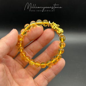 Citrine Pixiu Bracelet: 24k Gold-Filled Feng Shui Charm, Wealth Symbol, 8mm beaded