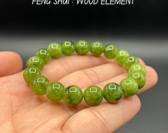 Vesuvianite Bracelet: Handmade Gemstone Beads, August Birthstone, 10mm natural gemstone