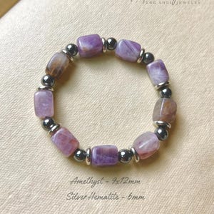 Handmade Amethyst & Silver Hematite Bracelet: Geometric Unisex Design