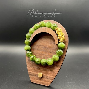 Grünes Vesuvianit Pixiu Armband |10 mm Natürliche Edelstein Perlen | Wohlstand und Gleichgewicht Symbol Schmuck | Feng Shui Geschenk