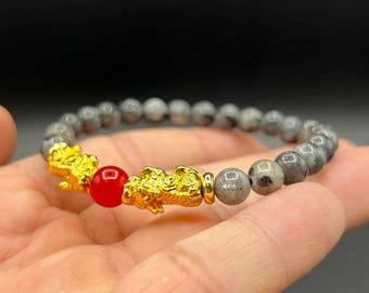 ラブラドライトブレスレット ホワイトムーンストーン 貔貅 N181 - Etsy