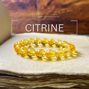 Pulsera de citrino con cuentas de cuarzo amarillo de 10mm, joyería artesanal minimalista, regalo elegante de piedra natural para mujer