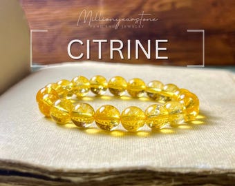 Natural Citrine Bracelet: Clearn citrine Gemstone beads, 10mm beaded