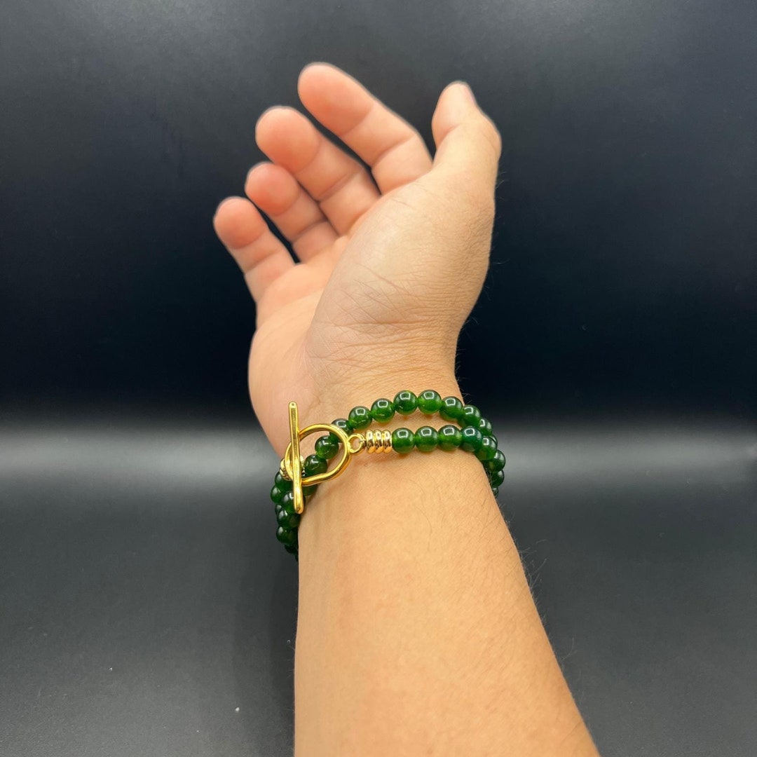 Bracciale Elasticizzato Con Perline Di Giada Naturale Multicolore Fatto A Mano - Regalo Significativo - 4