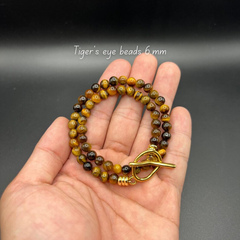 Tiger Eye Beads Bracelet 6mm Beaded Bracelet Womens Tiger Eye Bracelet