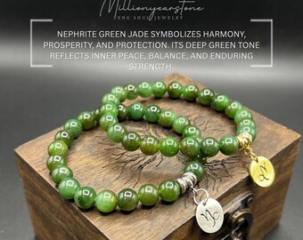 Green Jade Capricorn Bracelet: Handmade Zodiac Charm Jewelry , 8mm