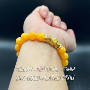 Pixiu bracelet with Yellow Aventurine |24k Gold-Plated Charm |10mm Natural Yellow Aventurine |Feng shui bracelet wishing confidence & wealth