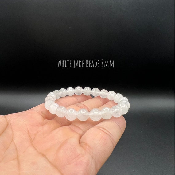 Minimalist White Jade Bracelet: Handmade Gemstone Jewelry, Serenity Stone, 8mm natural gemstone