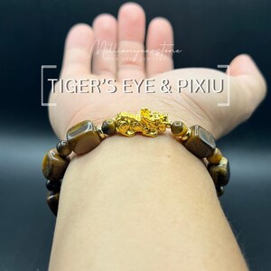 タイガーアイ 貔貅ブレスレット：24Kゴールドメッキチャーム、風水ジュエリー