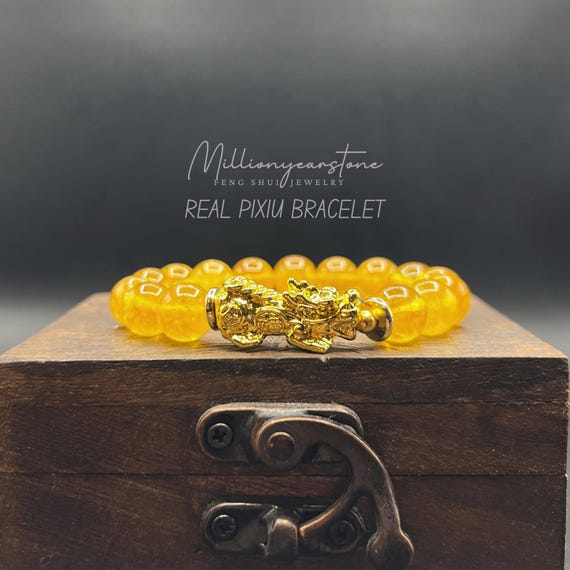 Golden Quartz Pixiu Bracelet: 24k Gold Filled Charm, Feng Shui