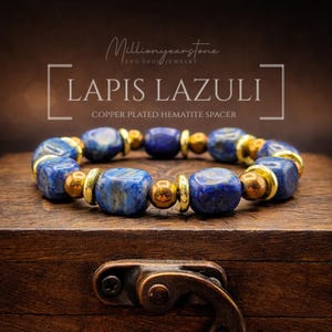 Lapis Lazuli Bracelet | Copper & 18k Gold-Plated Accents | Handmade Gemstone Jewelry