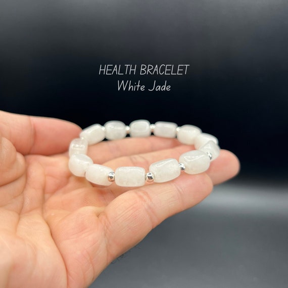 Handmade White Jade Bracelet: Minimalist Square Bead Design